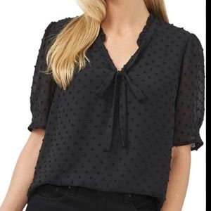 CeCe black clip dot blouse